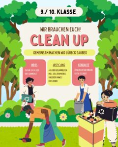 green brown and yellow illustrated community clean up instagram post